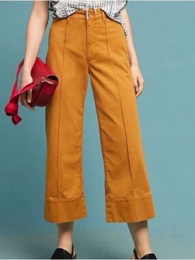 Anthropologie Wide-Leg Pintucked Goldenrod Culotte Trouser Pants